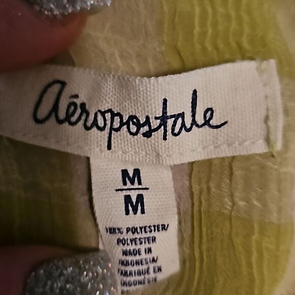 Green Plaid Button‑Down SL Blouse by Aeropostale M | Lightweight Summer Top - Picture 4 of 7